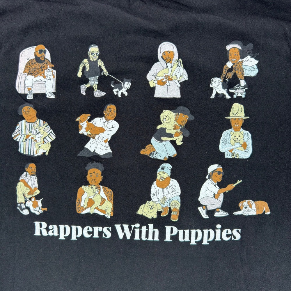 Dog‎ Limited Rappers With Puppies Black Graphic T-Shirt Mens Large Short Sleeve